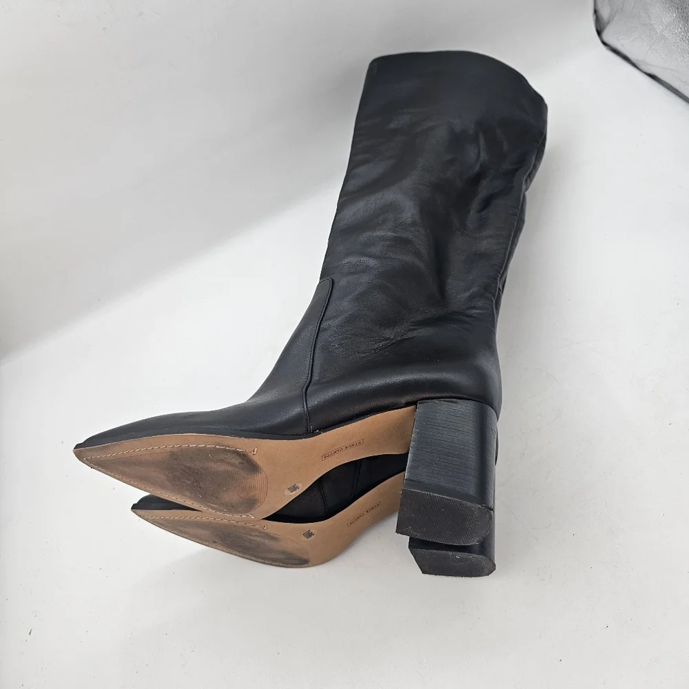 Vince Camuto Lumina Pointed Toe Knee High Boots Black Leather Size 9 - Picture 9 of 11